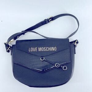 Love MOSCHINO vegan faux leather logo flap crossbody purse bag